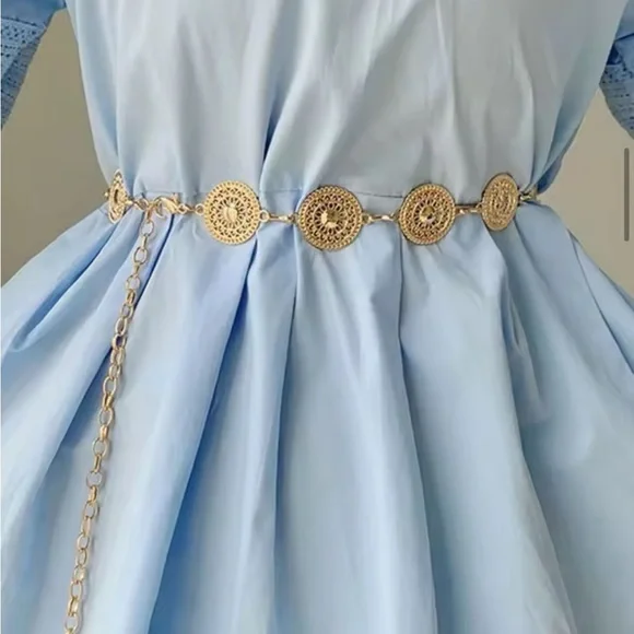 NWT - Body Chain Belt Gold With Hollow Circles Stylish Adjustable Trendy Boho - Picture 2 of 4